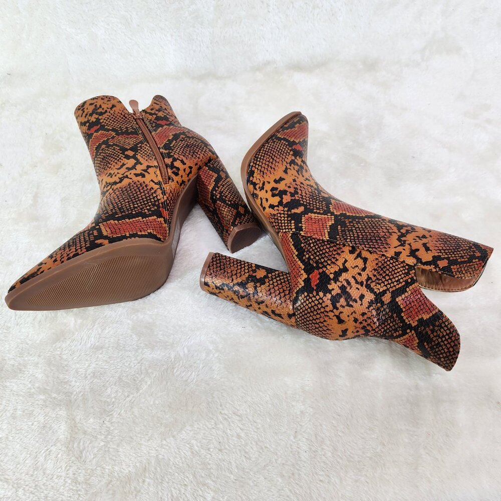 Brown Snake Print 3" Chunky Heel Ankle boots - Picture 2 of 8